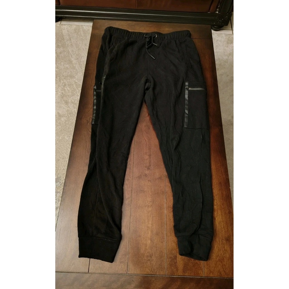LEG3ND Mens Cargo Jogger Pants Black Fleece Drawstring Sweatpants Large